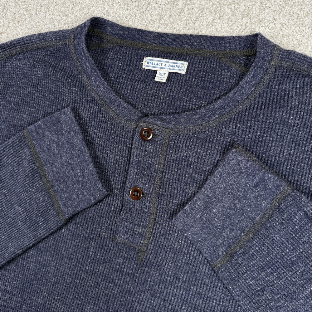 Wallace & Barnes Waffle Henley‎ Mens XLT Long Sleeve Knit Cotton J. Crew Blue